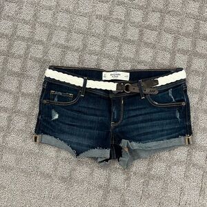 Abercrombie & Fitch Dark Blue Jean Shorts with White Belt